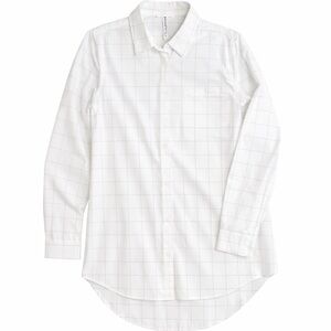 Athleta White Grid Button Down Shirt Minimalist Collared Lightweight Long Sleeve